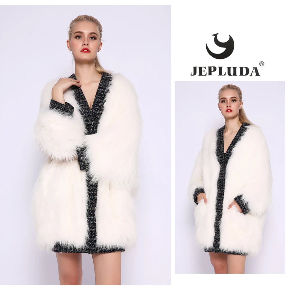 JEPLUDA Luxury высокое качество женская куртка из натурального меха лиса свободная стиль без размера мягкая удобная пальто из натурального меха лисица вязаное Plus Size шуба натуральный мех лисы