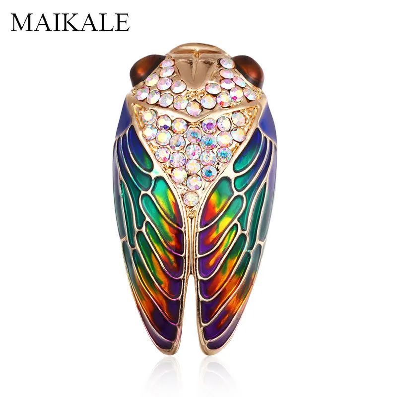 MAIKALE, винтажная эмалированная брошь Цикада, булавки, хрустальные броши с насекомыми для женщин, пчела, броши для девочек, одежда для детей, аксессуары для сумок