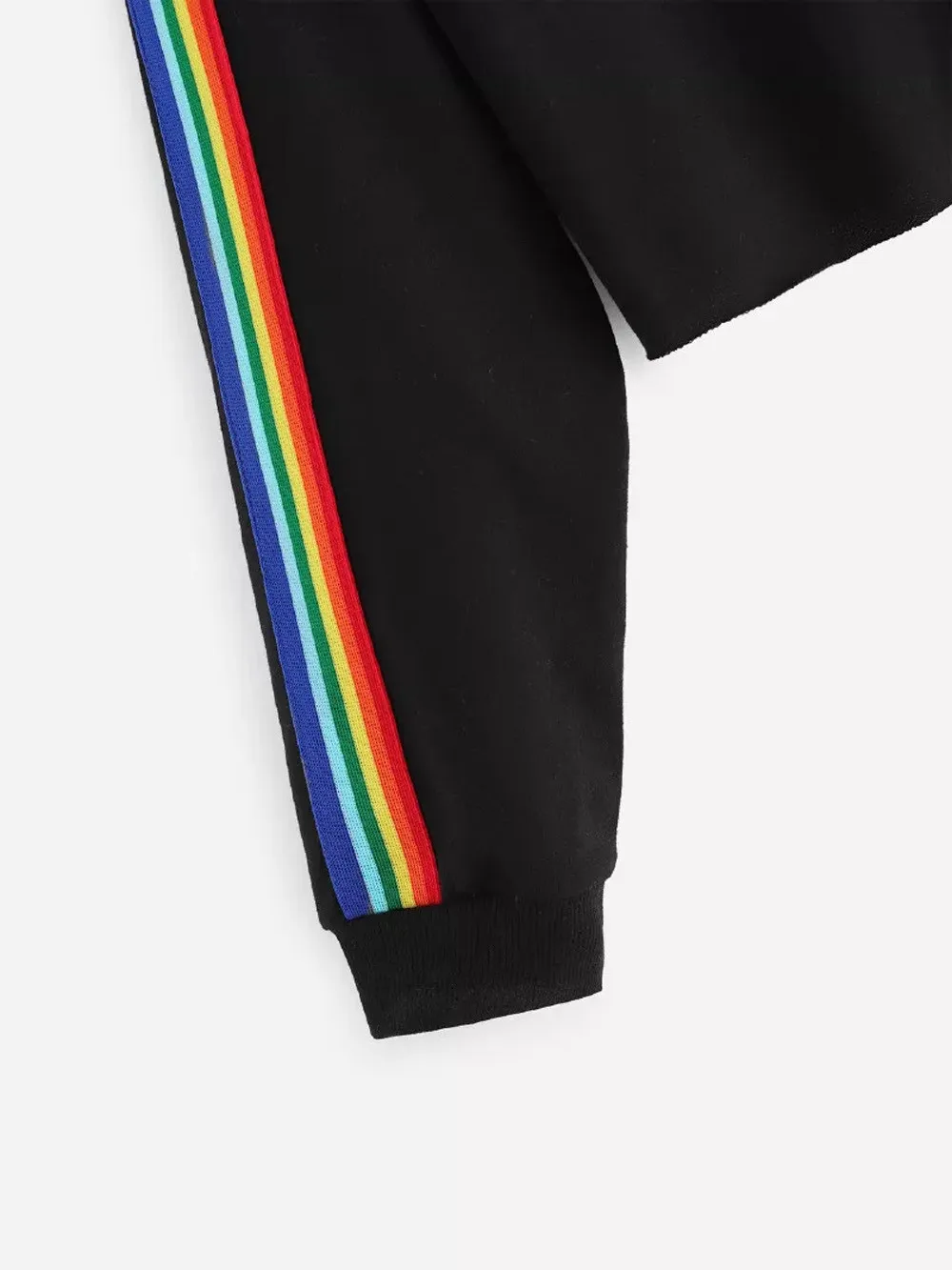 

Women Hoodies Long Sleeve Rainbow Patchwork O Neck Sweatshirt Casual Blouse Pullover