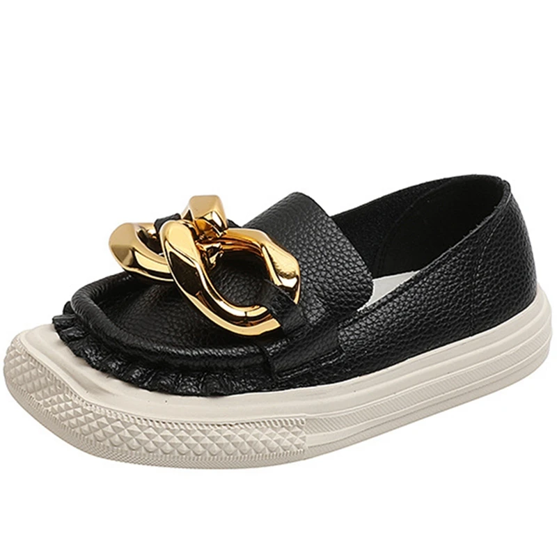 

16.5-18.5cm Brand Genuine Leather Kids Flats Shoes,Black Camel Solid Children Girls Soft Sneakers,Square Toe Little Girl Walkers
