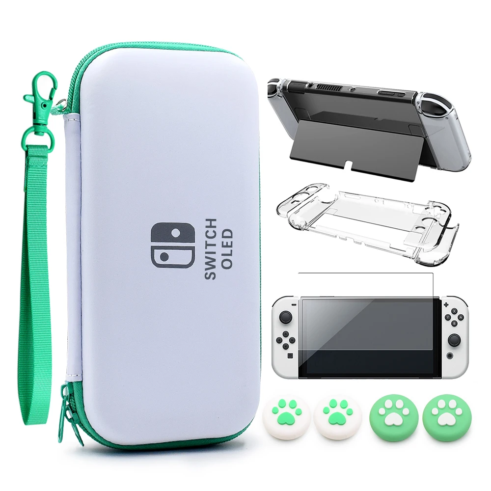 Storage Bag Screen Protective Film Thumb Grip Caps PC Crystal Hard Cover Shell Case Pouch For Nintendo Switch OLED Accessories