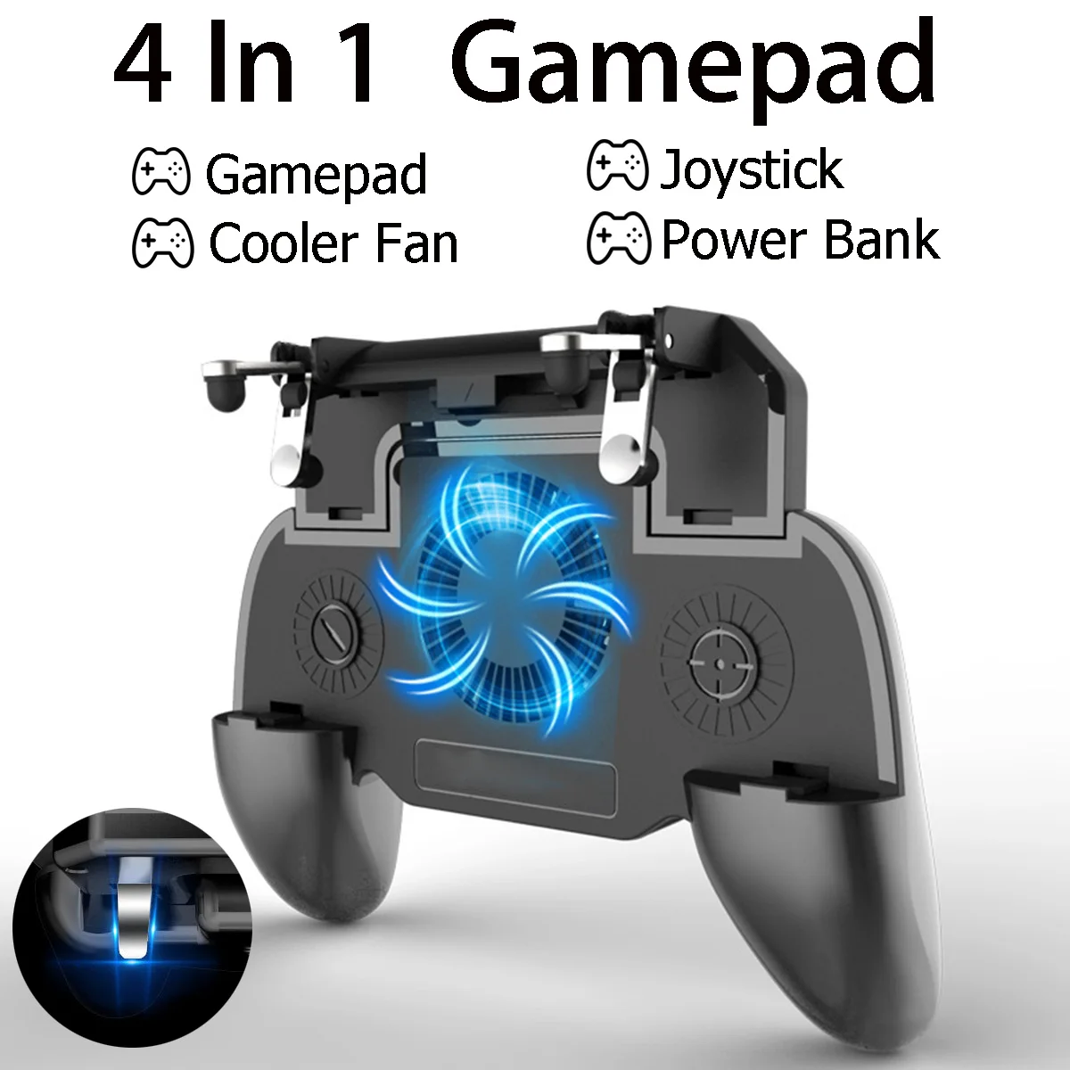 

Mobile GamePad Joystick For PUBG Cooler Fan L1 R1 Shooter Controller Handle Smartphone Trigger with 2000/4000mAh Power Bank
