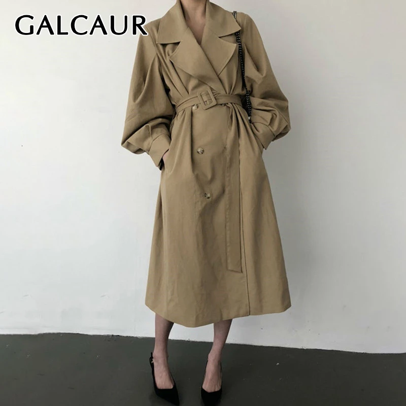 Женский Тренч с поясом GALCAUR ветровка в Корейском стиле отложным воротником