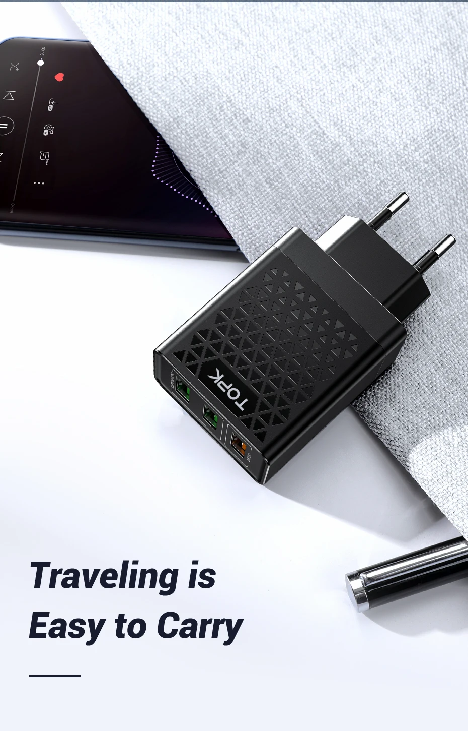 TOPK B354Q 3 порта 30 Вт Быстрая зарядка 3,0 USB зарядное устройство для iPhone Xiaomi samsung huawei QC3.0 Быстрая зарядка настенное зарядное устройство для телефона