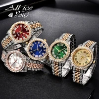 alliceonyou new gold silver color cubic zirconia watches hip hop fashion high quality stone bracelet stainless steel for gift