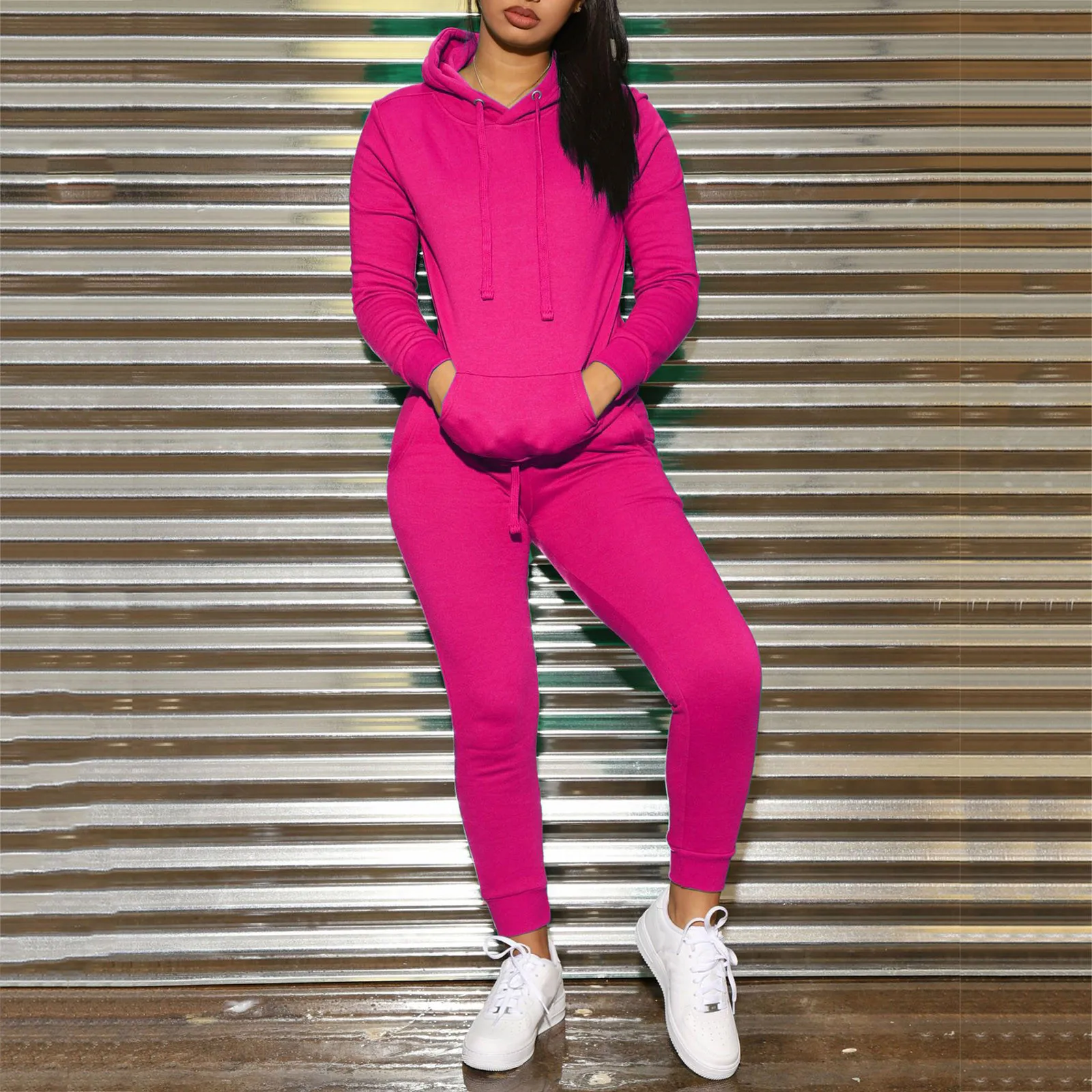 

Two Piece Set Casual Fleece Tracksuit Women Winter 2021 Women's Sets Oversized Hooded Long Sleeve Hoodie Sport Pants Lady Suit