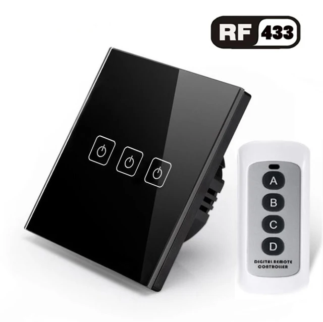 3gang Switch with RC ЕС/Великобритания Стандартный 1/2/3 Беспроводной дистанционного Управление светильник переключатели, система автоматического управления "умный дом" RF433 дистанционного Управление настенный сенсорный переключатель - Цвет: 3gang Switch with RC