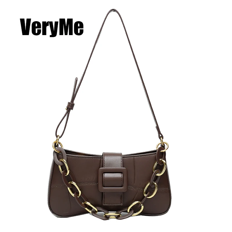 

VeryMe Leather Vintage Small Square Bags Solid Color Daily Tote Bag Classic Chain Shoulder Underarm Bag bolsos marca mujer lujo