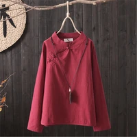 liziqi traditional t shirt casual full sleeve chinese blouse women tops trousers cotton linen ancient tang suit hanfu clothing