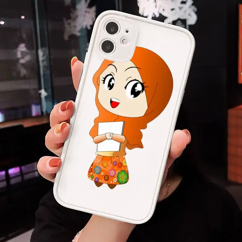 

Muslim girl cute cartoon Phone Case Matte Transparent for iPhone 7 8 11 12 s mini pro X XS XR MAX Plus cover funda