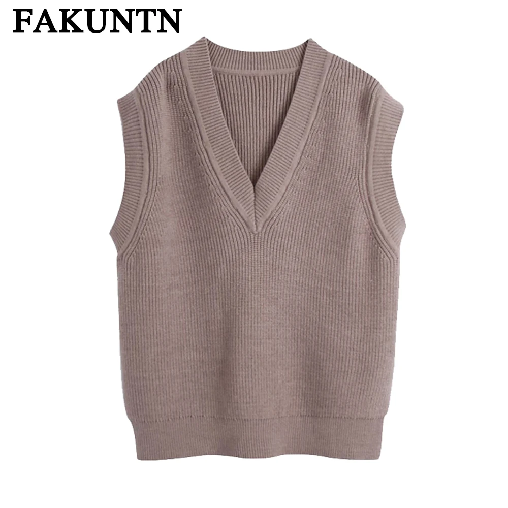 

FAKUNTN Women's Sweater Vest Warm Sleeveless Sweater Female Autumn Winter 2020 Pullover Sleeveless Tops Solid Women Knitted Vest