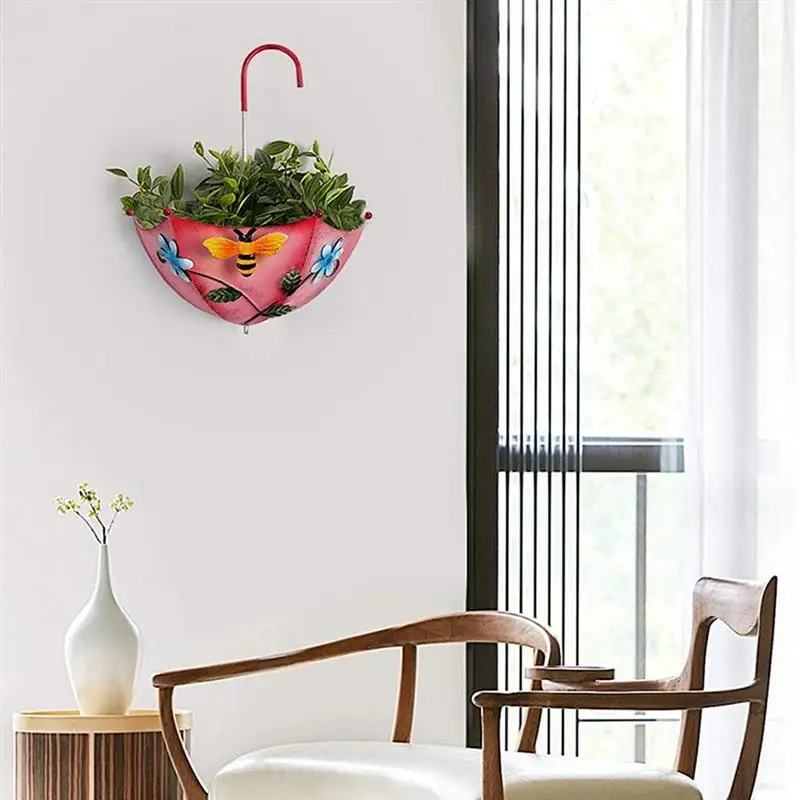 

Wall Hanging Planter Pot Metal Umbrella Flower Pot Wall Hanging Decor Plant Pot Garden Decoration Flower Basket Home Decor