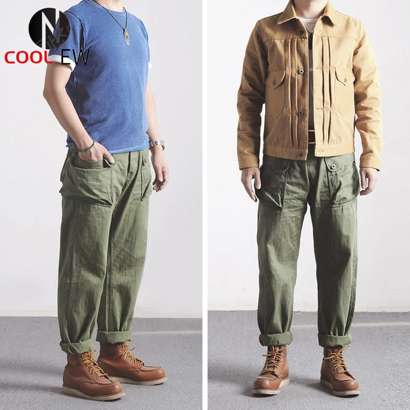 

P44-0001 World War 2 US Military Style USMC HBT P44 TROUSERS Mens Cotton Vintage Slim & Straight Fitting Casual Pants