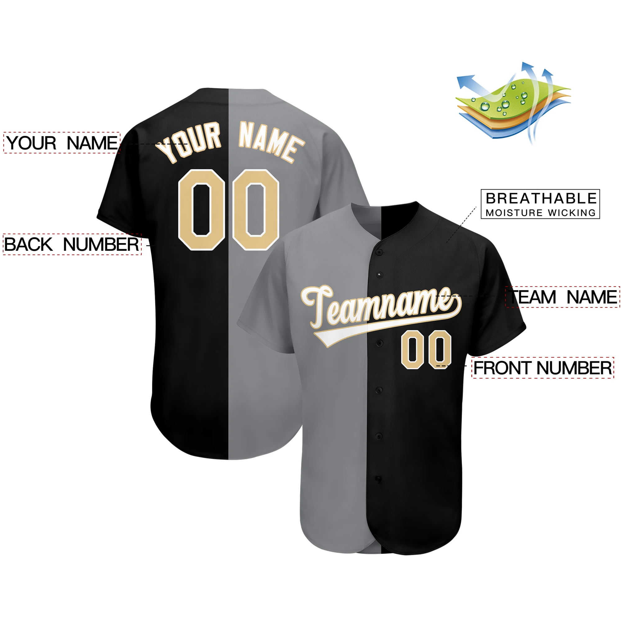 Men/Youth Custom Split Half-buckle Baseball Jersey Print With Team&Player Name Number Add Logo Outdoor Game Sport Shirt