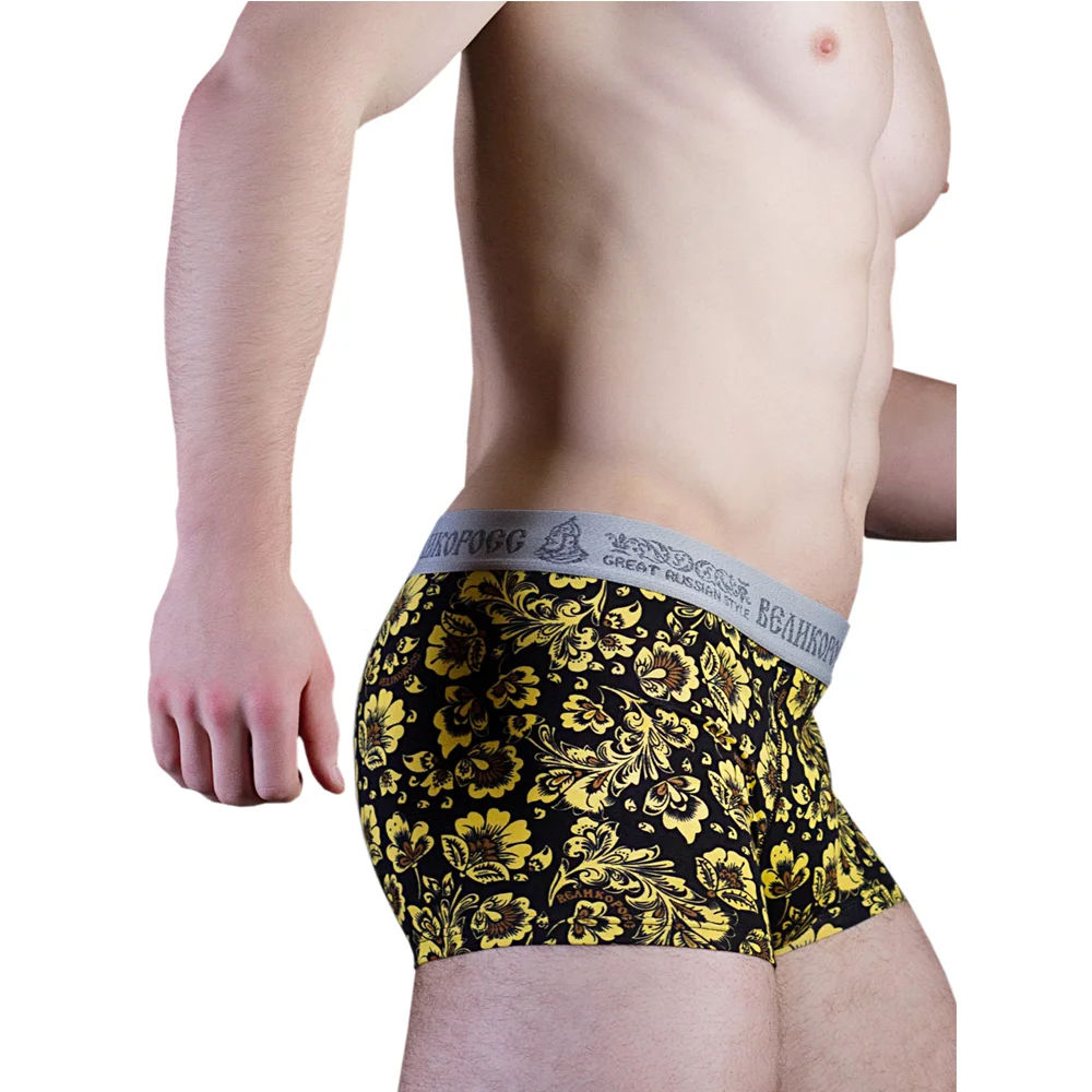 Трусы боксеры Великоросс желтая хохлома хлопок ПИМа|Мужские трусы боксеры| |