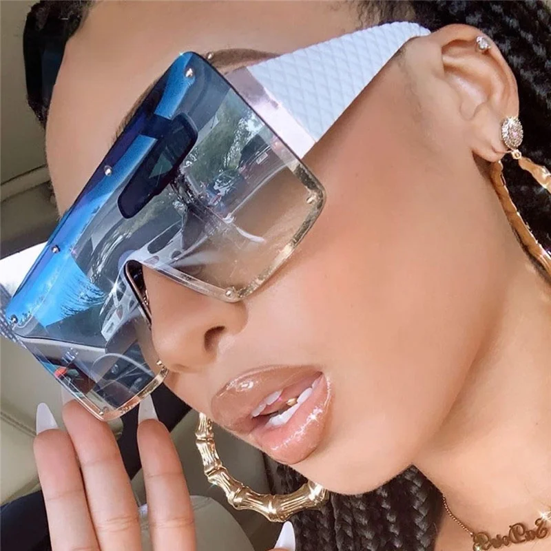 

2021 New Square Sunglasses Women Fashion Oversized Metal Frame Vintage Glasses Men Shades Retro Gradient Colors Oculos UV400