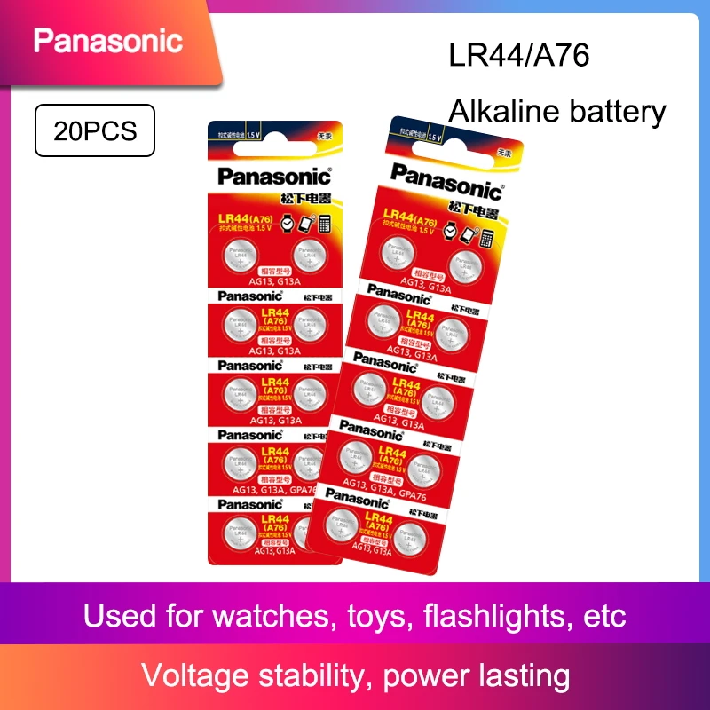 20 шт. PANASONIC A76 100% оригинальный 1 5 в 0% Hg кнопочный аккумулятор LR44 AG13 SR1154 357 LR 44 для