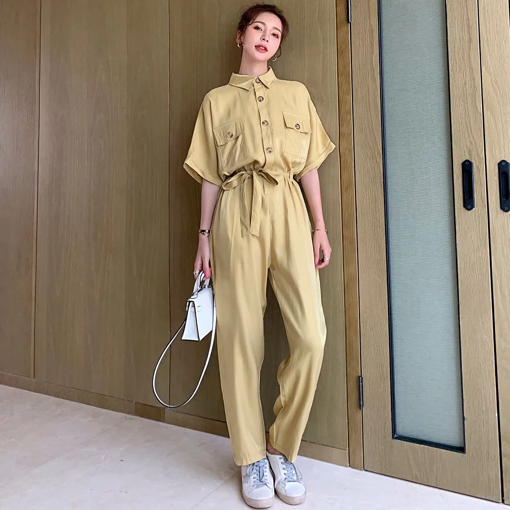 

2020 New Autumn Long Sleeve Lapel Women Casual Jumpsuits High Waist Corduroy Rompers Overalls Solid Office Lady