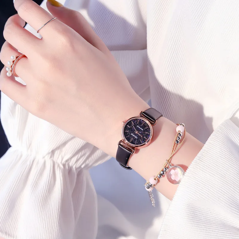 

Luxury Colors Starry Sky Ladies Bracelet Watches 2019 Fashion Gold Small Women Wrist Watch Elegant Female Quartz Leather Clock