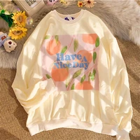 milk sweater womens tide ins spring and autumn long sleeved womens gentle casual peach print letters loose oversized top