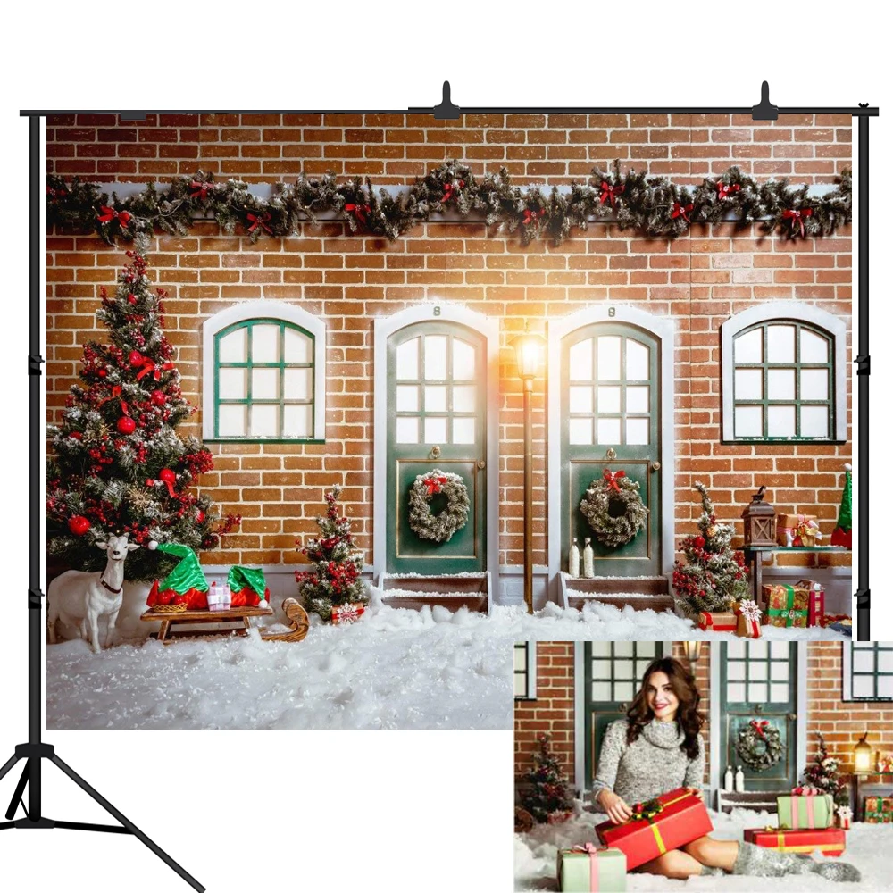 

Lyavshi фоны для фотосъемки красная кирпичная стена дверь окна Снежный фон Рождественская Фотостудия