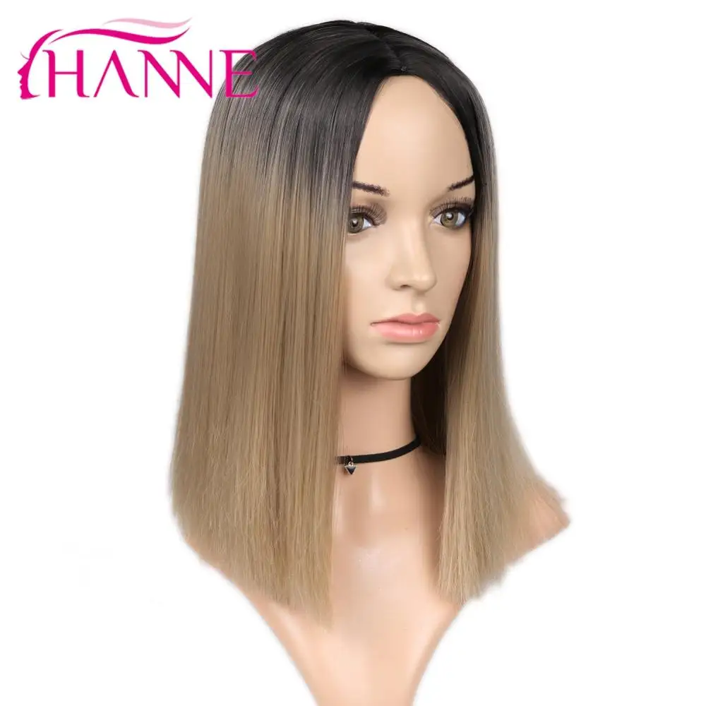 

HANNE Short Straight Synthetic Wigs African American Bob Wigs Ombre black/brown To Blonde/Pink Wigs For Black or White Women