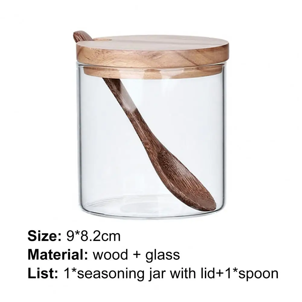 

80% Hot Sales !!! Seasoning Box Wood Lid Cooking Tools Glass Sugar Milk Powder Spices Storage Case for Home
