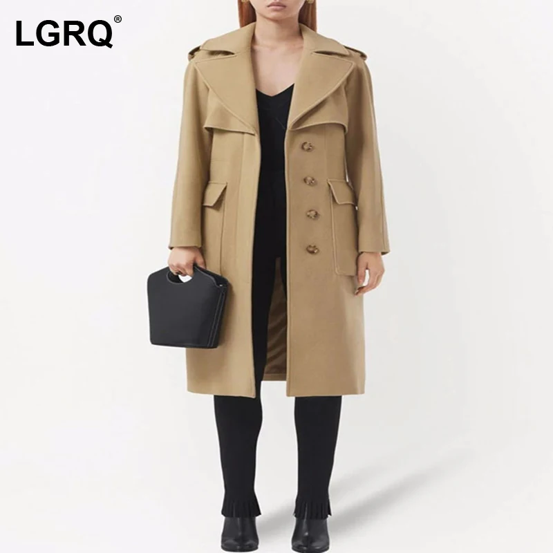

[LGRQ] Split Belt Thicken Warm Woolen Coat Parkas New Raglan Sleeves Sleeve Women's Fashion Tide Autumn Winter 2021 19D5399