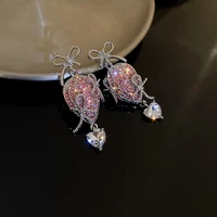 2021 new fresh fashion crystal drop earrings contracted metal bowknot atmosphere fine trend women senior earrings jewelry
