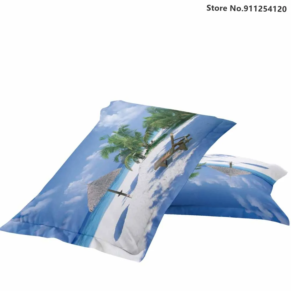 Summer Beach Coconut Bedding Sets Palm Tree Duvet Cover 2/3 Piece Queen King Double Single Bed Sea Scenery | Дом и сад