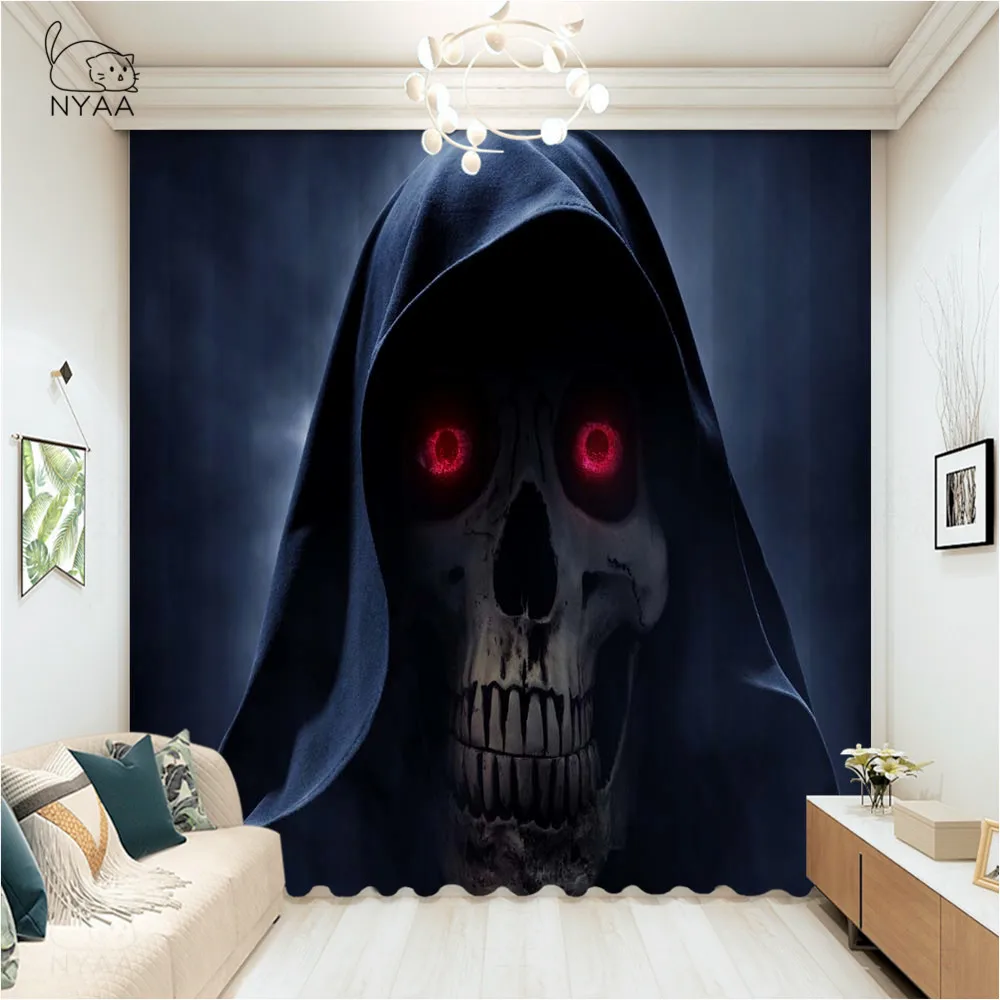 

Scary Grunge Skull Horror Roman Curtains Classic Window Home Valance Curtain Modern Blackout Light Blue Curtains Micro Shading