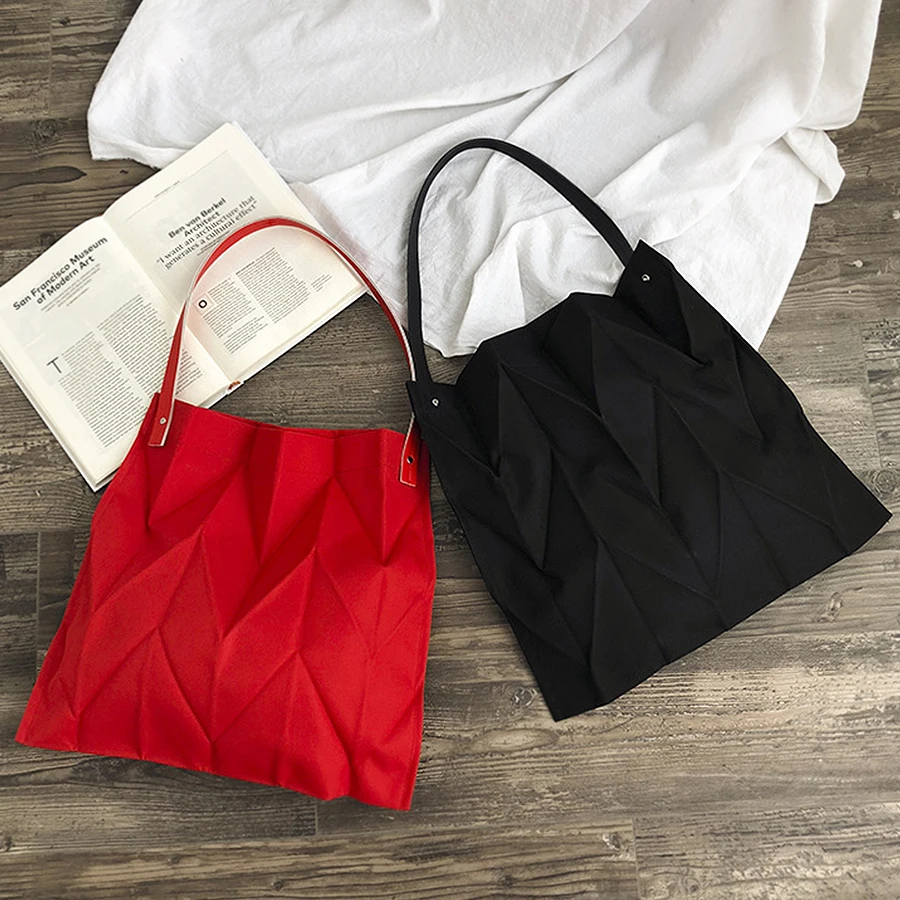 Bags For Women Fashion Handbag Design Pleated Bags Women Casual Shoulder Bag Portable Shopping Handbag Large Capacity Black