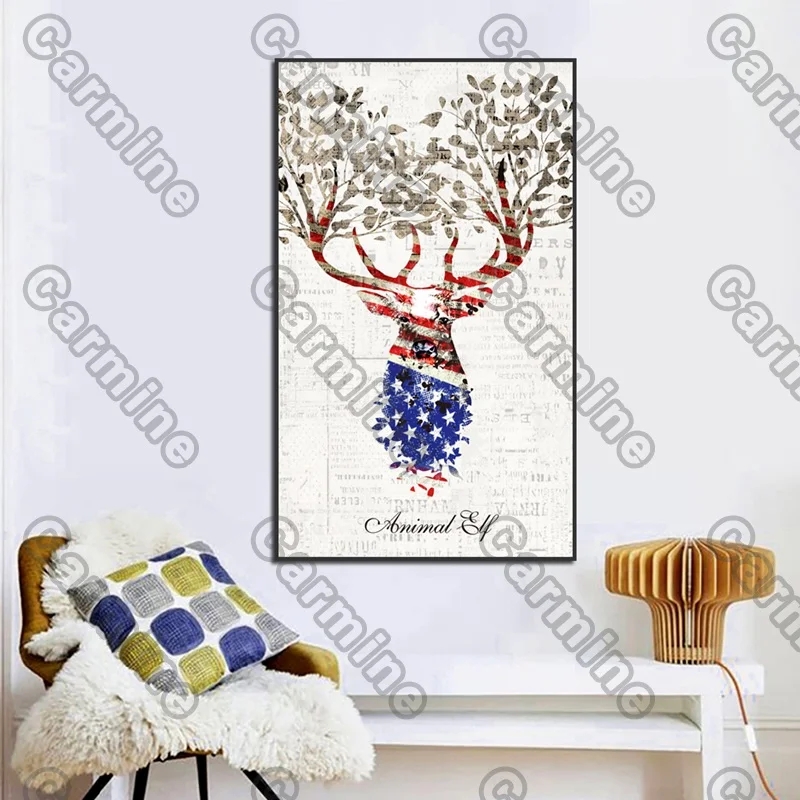 

Poster Colored Antlers Plants Leaves Landscape Canvas Painting Wall Art Nature Home Decoration for Living Room and Bedroom