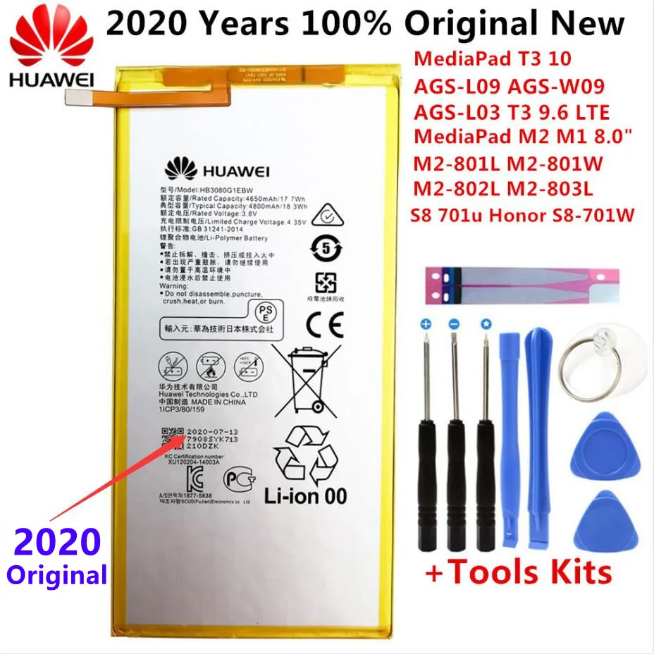 

4800mAh 100% New Original Battery For Huawei MediaPad T3 8.0 " KOB-L09 BZA-L00/W00 AGS-W09/L0 KOB-W09 Tablet Battery + Tools