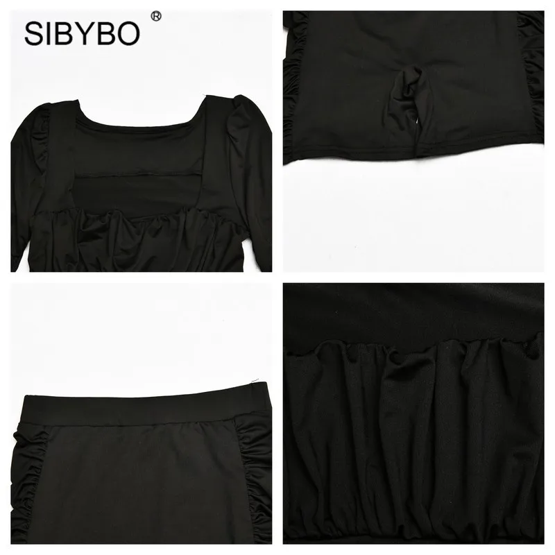 Женский спортивный костюм SIBYBO черный из двух предметов с квадратным вырезом и