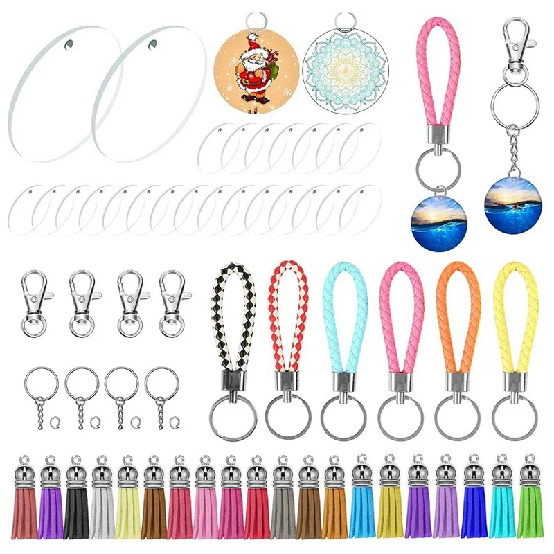 Акриловая самодельная цепочка для ключей пустая 24 прозрачных диска брелок