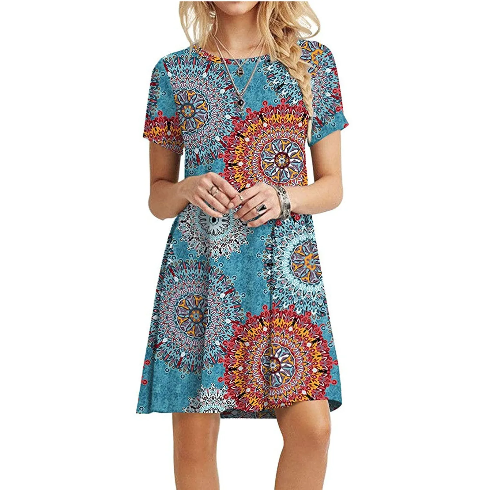 

Summer Dress Women Casual Short Sleeve O-neck Printing Ladies Loose Mini Dresses Vestidos De Mujer Casual Robe Ete Dress