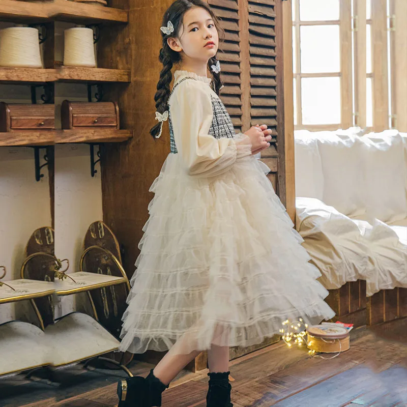 

Вечернее платье для девочек, весна-осень 2022, многослойные сетчатые Детские платья для подростков, новая модная детская одежда для малышей с ...