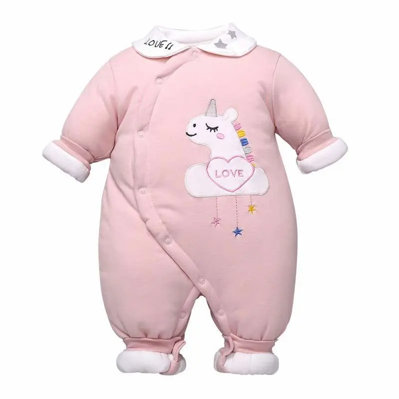 

Newborn Rompers Infant Toddler Warm Bodysuits Cartoon Unicorn Baby Boys Girls Cardigan Rompers 0-12 Months Baby Winter Clothes