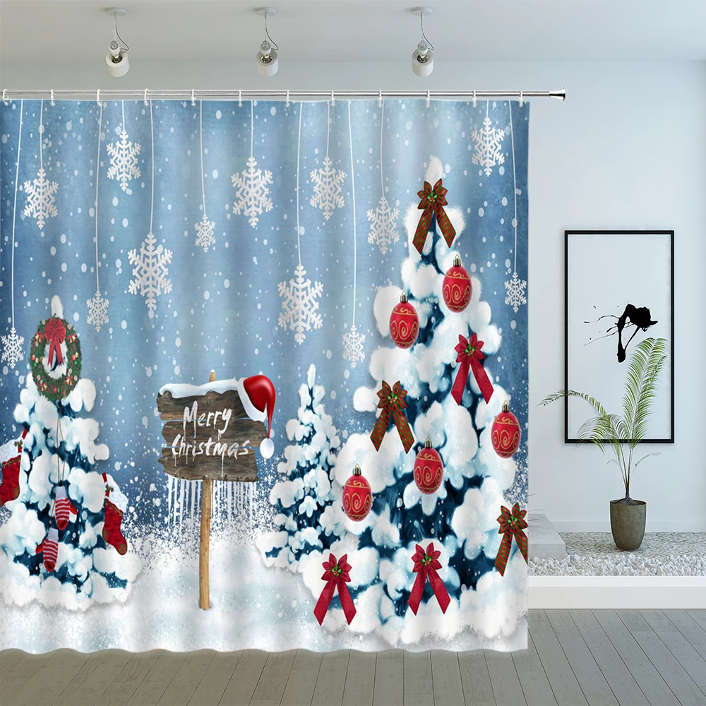 Cartoon Christmas Shower Curtains Santa Claus Snowman Winter Snow Scenery Xmas New Year Bathroom Decor Cloth Curtain Sets Cheap | Дом и сад