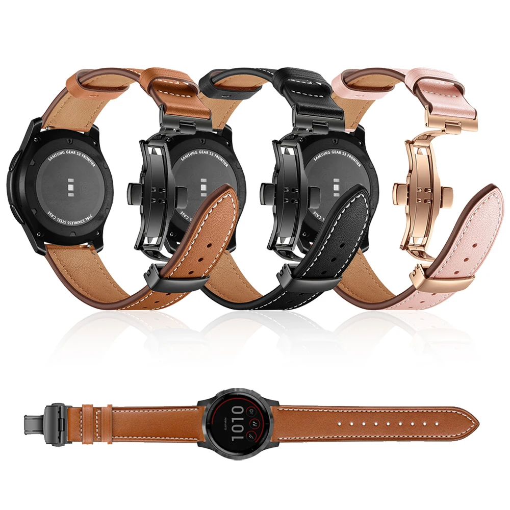 

Butterfly buckle Leather Band for Forerunner 645 245M Bands Bracelet 20mm for Garmin Vivoactive 3 Music Vivomove HR Watch Strap