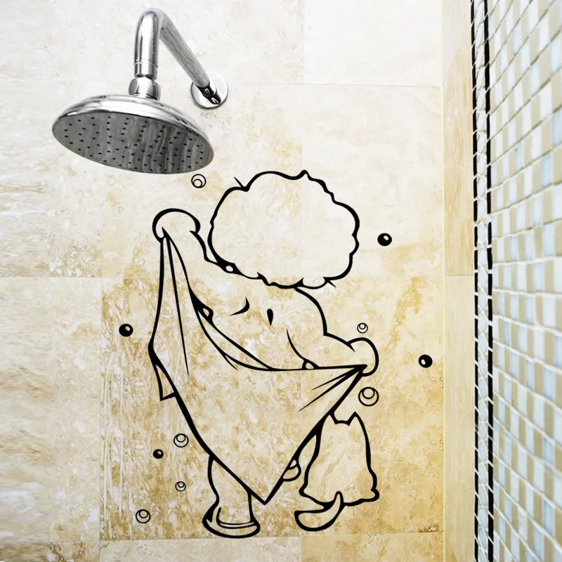 

Kid Taking A Bath Bathroom Stickers Home Decor For Kitchen Cabinets Glass Art Wall Decor Peel & Stick Waterpoof Vinyl Wallpaper