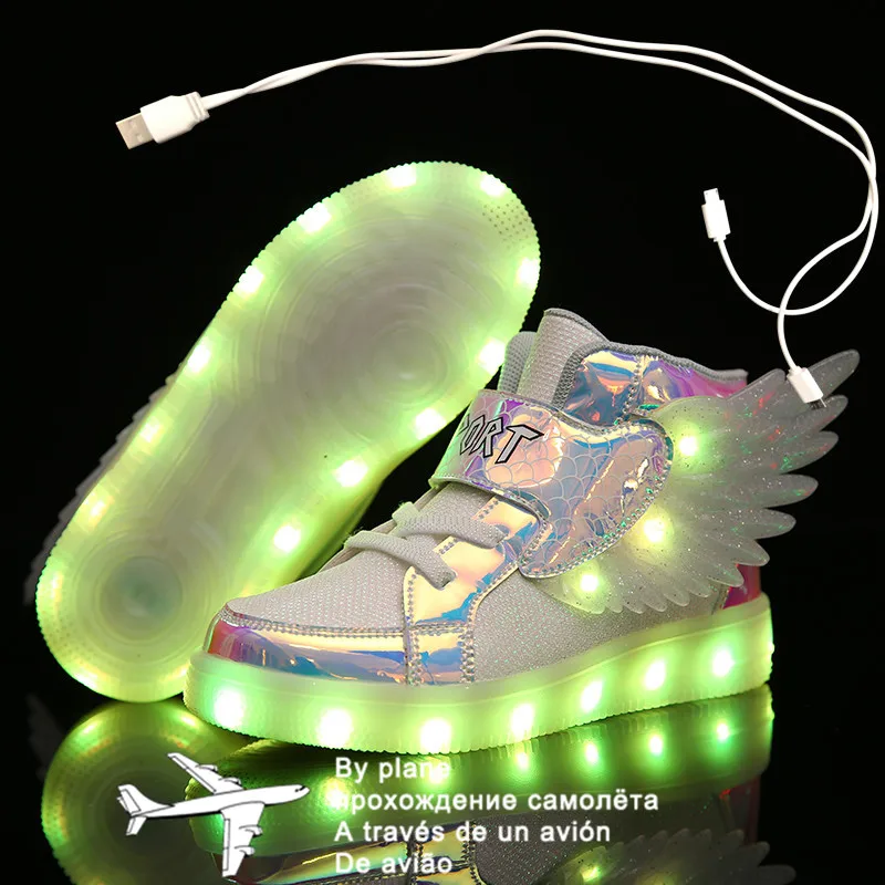 

Size 27-37 Kids Led USB Recharge Glowing Shoes Children's Hook Loop Shoes Children's Glowing Sneakers Kids Led Luminous Shoes