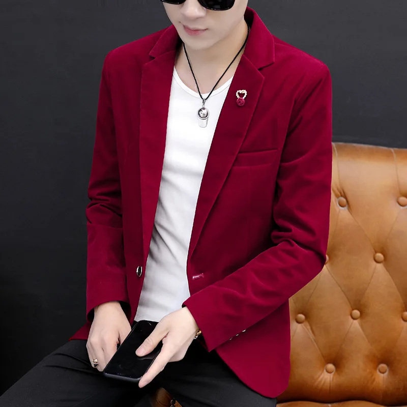 

2020 Men's Autumn and Winter Casual Pleuche Suit Slim Youth Velveteen British Fashion blazer