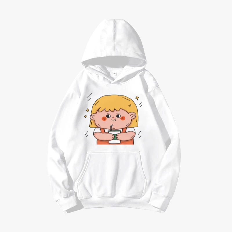 

Hooded Sweatshirts Women Cartoon Girl Printed Hoodie Simple Sweatshirt Long Sleeve Casual Loose Female Basic Hoodies Pullovers