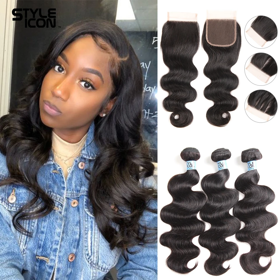 

Styleicon Peruvian Hair Body Wave 3 Bundles With Closure Human Hair Bundles With Closure Lace Closure Remy Human Hair Extension