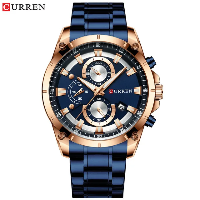 rose blue Новинка CURREN Модные мужские s часы лучший бренд класса люкс с нержавеющей стали спортивный хронограф кварцевые часы мужские Relogio Masculino - Цвет: rose blue