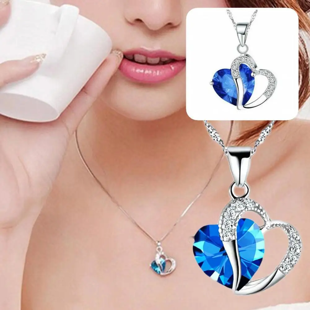 

Chain Necklace Durable Alloy Elegant Inlaid Heart Shape Necklace for Party Pendant Necklace Heart Necklace