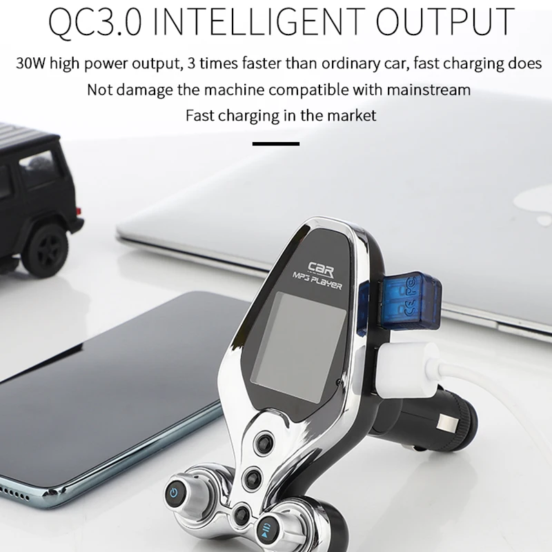 Handsfree Bluetooth 5.0 FM Transmitter One Key Power On/Off EQ Mode Car MP3 Music Player QC3.0 Dual USB Charger Folder | Автомобили и