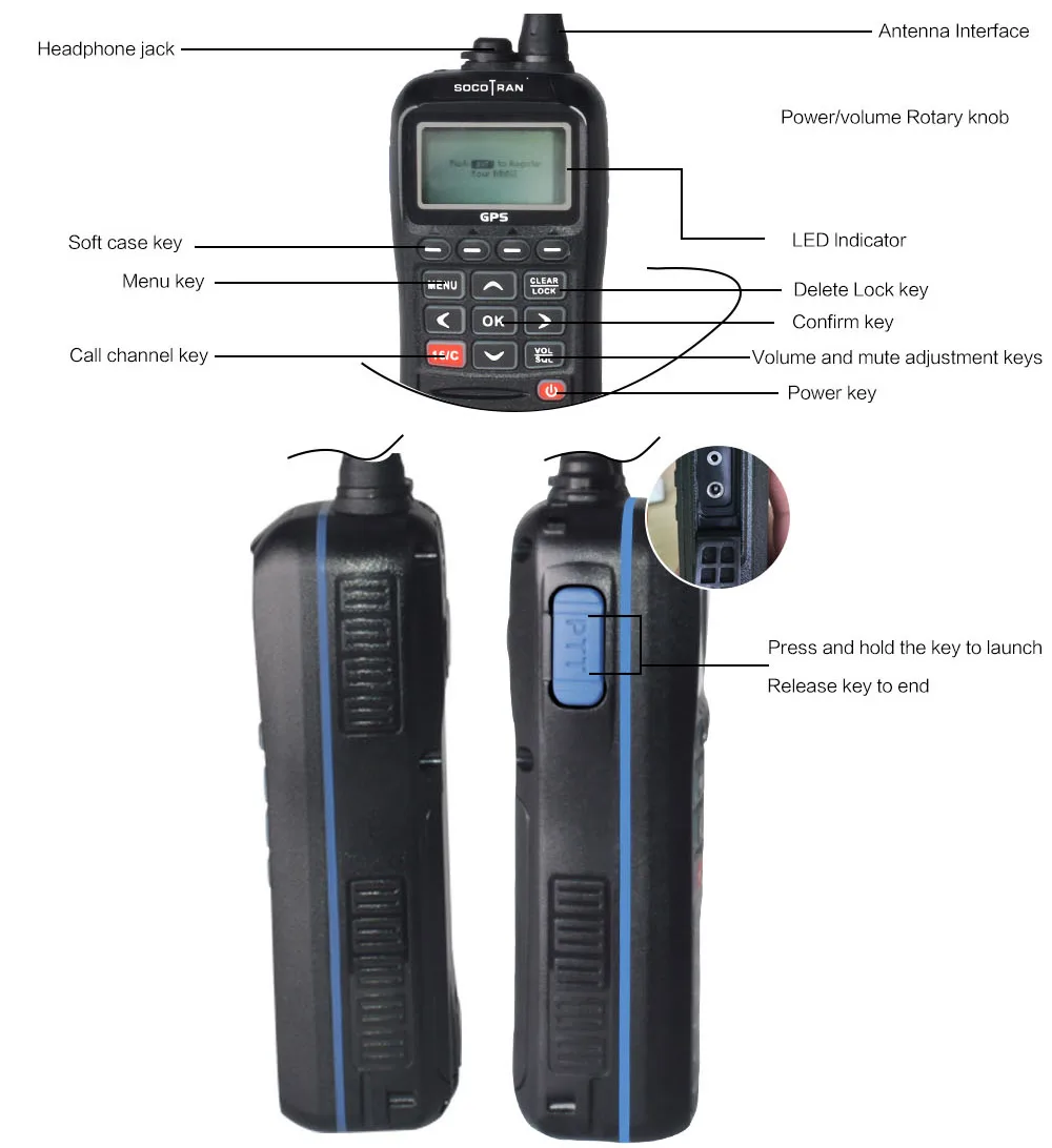 SOCOTRAN RS-38M GPS Marine Two Way Radio VHF Handheld Floats Waterproof IPX7 ATIS code Tri-watch 156.025-157.425MHz Transceiver